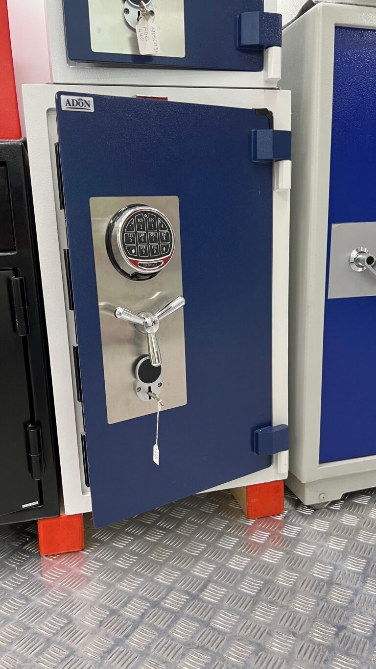 Blue high-security safe with digital lock for home and office protection