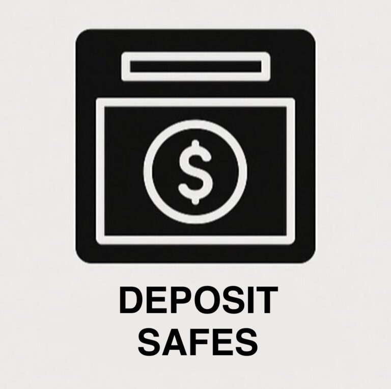 Deposit safe icon with coin slot, used for secure cash deposits