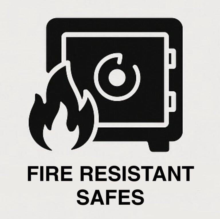 Safe with flame icon representing fire-resistant protection