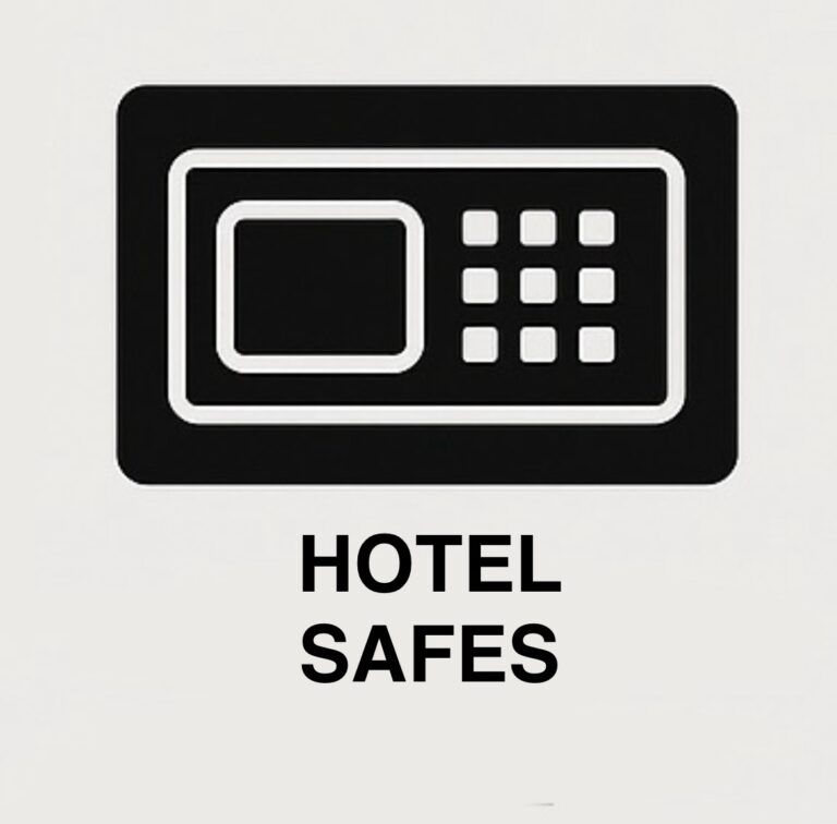 Digital keypad safe icon representing hotel room safes